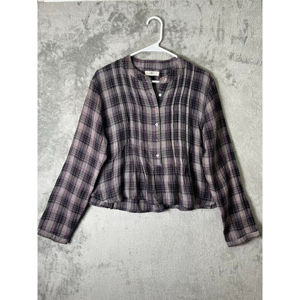 Natural Life Plaid Peplum Blouse Soft Grunge Cottagecore Indie Boho Small Cotton